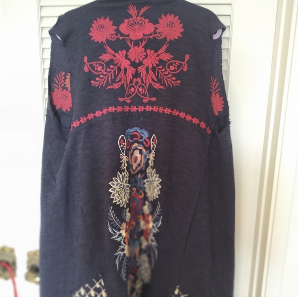 Coldwater Creek Open Front Embroidered Long Kimono Vest 100% Cotton XL Pockets - Picture 7 of 13